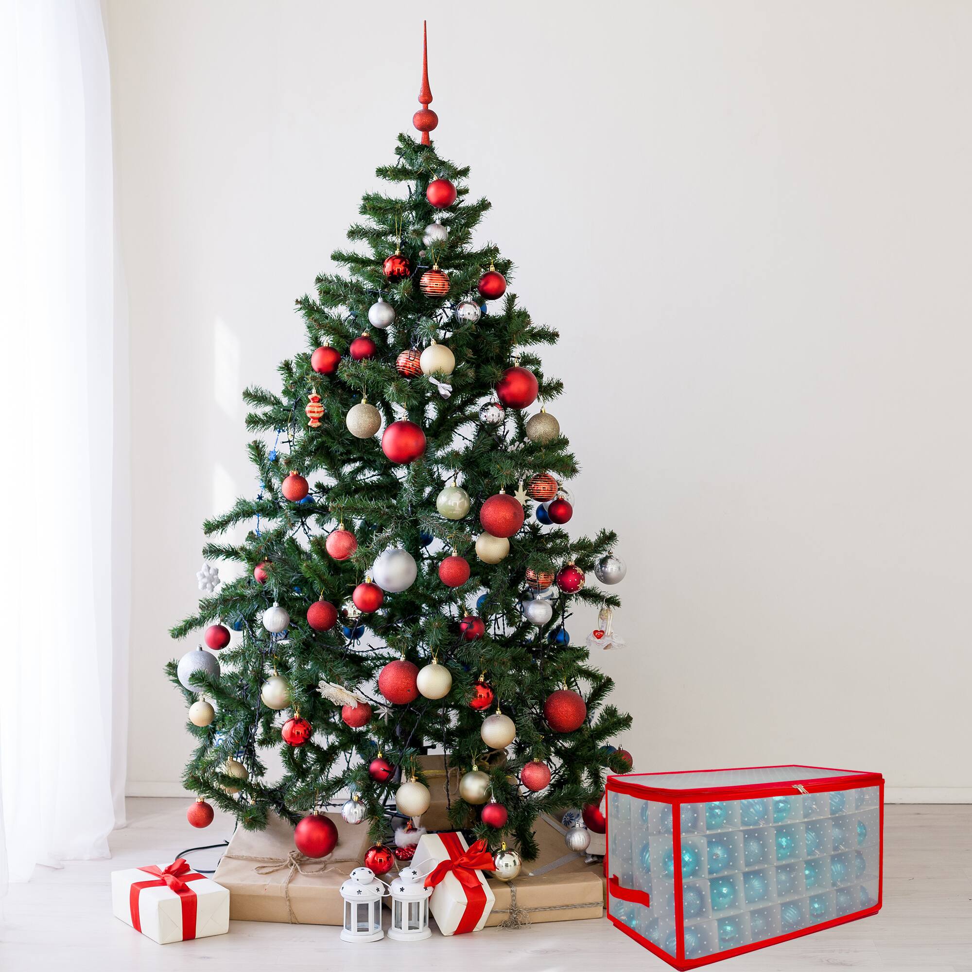 20.5" Red & Clear Transparent Zip Up Christmas Storage Box